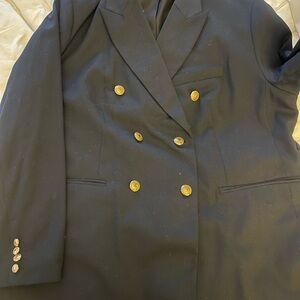 Double-Breasted Women's Dark Blue Blazer with Gold Buttons